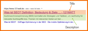 Es werden Title & Description eines Google SERPs dargestellt.