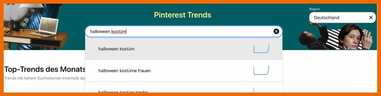 Hier sieht du die Suchfunktion von Pinterest Trends.