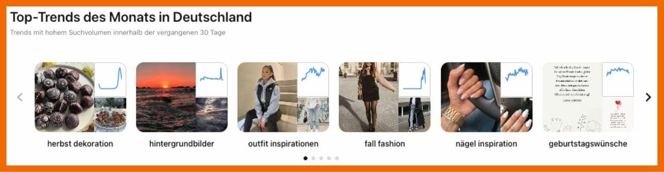 Hier siehst du die Darstellung der Top-Trends im Tool Pinterest Trends.