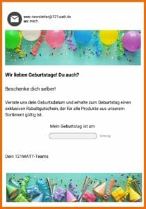 Beispiel: EMail zum Abfragen des Geburtsdatums der Kundinnen