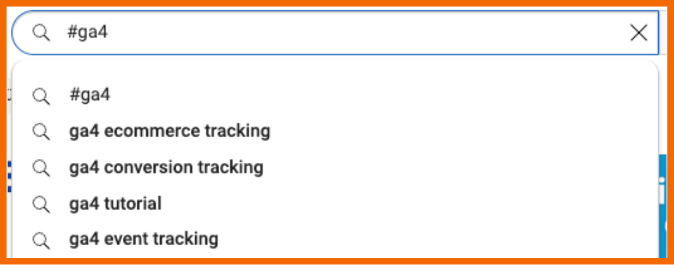 Hier siehst du das Beispiel #ga4 in der YouTube Suchleiste.