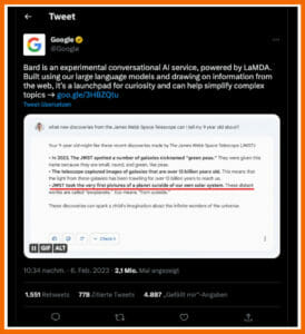 Google Tweet zur Vorstellung von Bard