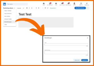 LinkedIn: Title & Description für Artikel einstellen: Publishing-Menü > Einstellungen