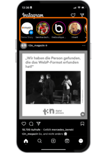 Instagra Stories findest du als kleine Kreise ganz oben in der Feed-Ansicht
