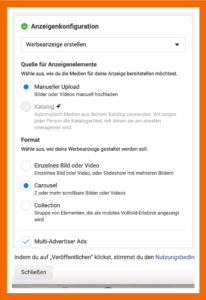 Meta Ads: carouse Einstellung vornehmen