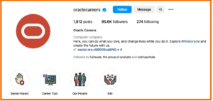 Der Screenshot zeigt das Instagram Profil der Oracle Career Seite.