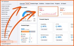 SEO Meta Tags - Site Audit Semrush Overview