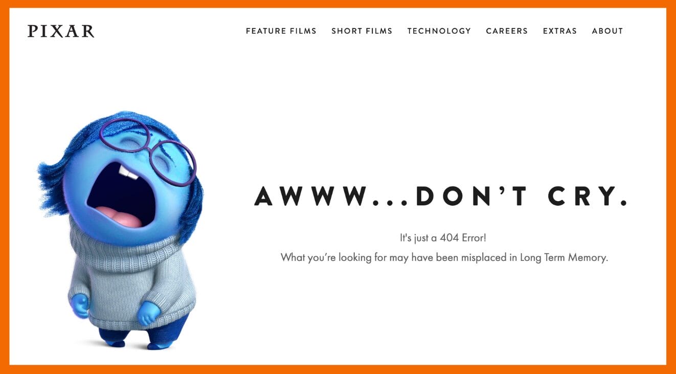 Der Screenshot zeigt die 404-Seite von Pixar.