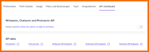 Chatsonic - API-Dashboard
