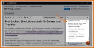 Der SEO Writing Assistand schlägt dir automatisch passende semantische Keywords vor.