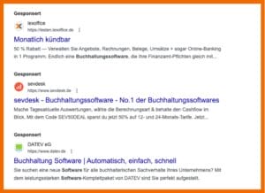 Beispiel Google Ads Suchergebnisse im Bereich IT-Software für Buchhaltung