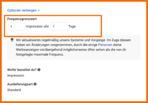 Hier kannst du die Frequenz deiner Ads im Meta Werbeanzeigenmanager anlegen